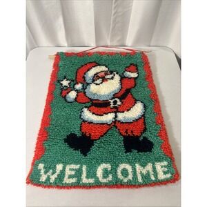 Vintage Retro Santa Latch Hook Christmas Rug Wall Hanging 19x26 Welcome
